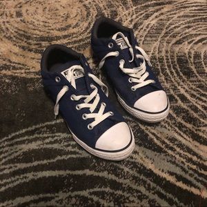 Blue and black converse